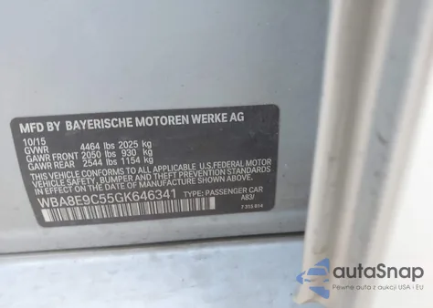 2016 BMW 328I из США, поврежденный, VIN WBA8E9C55GK646341